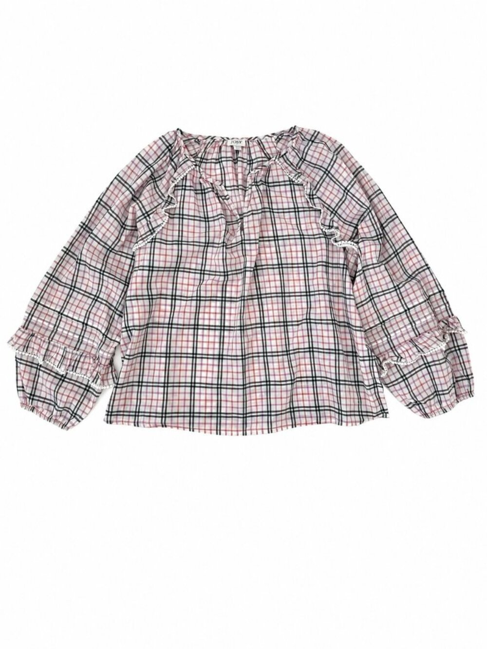 J.Crew Plaid Peasant Top Balloon Sleeves Ruffles Blouse Fall Lightweight XL